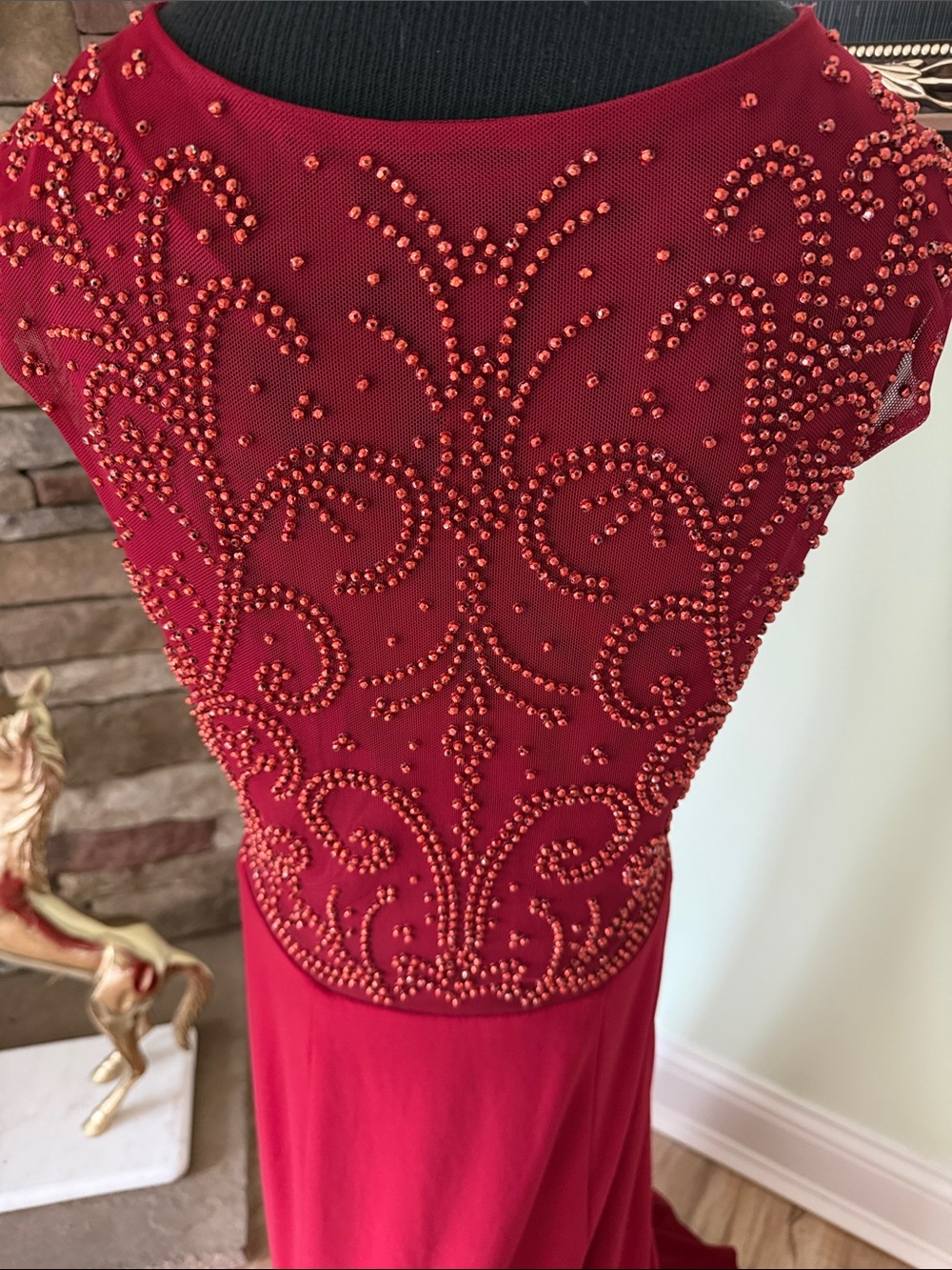 Cachet Red Beaded Y2K Formal Prom Maxi Dress, Size 6 - Picture 3 of 4
